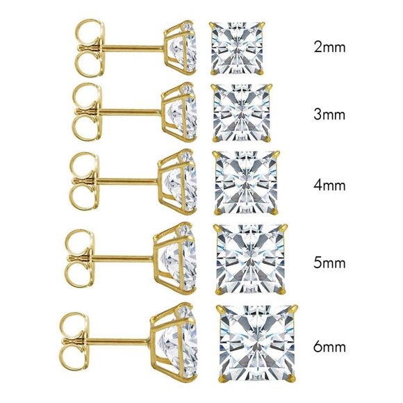 14 kt Yellow Gold Push Backing Square Stud Earring